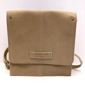 American Leather Co Brook Flap Crossbody Bag Purse Beige Textured Leather